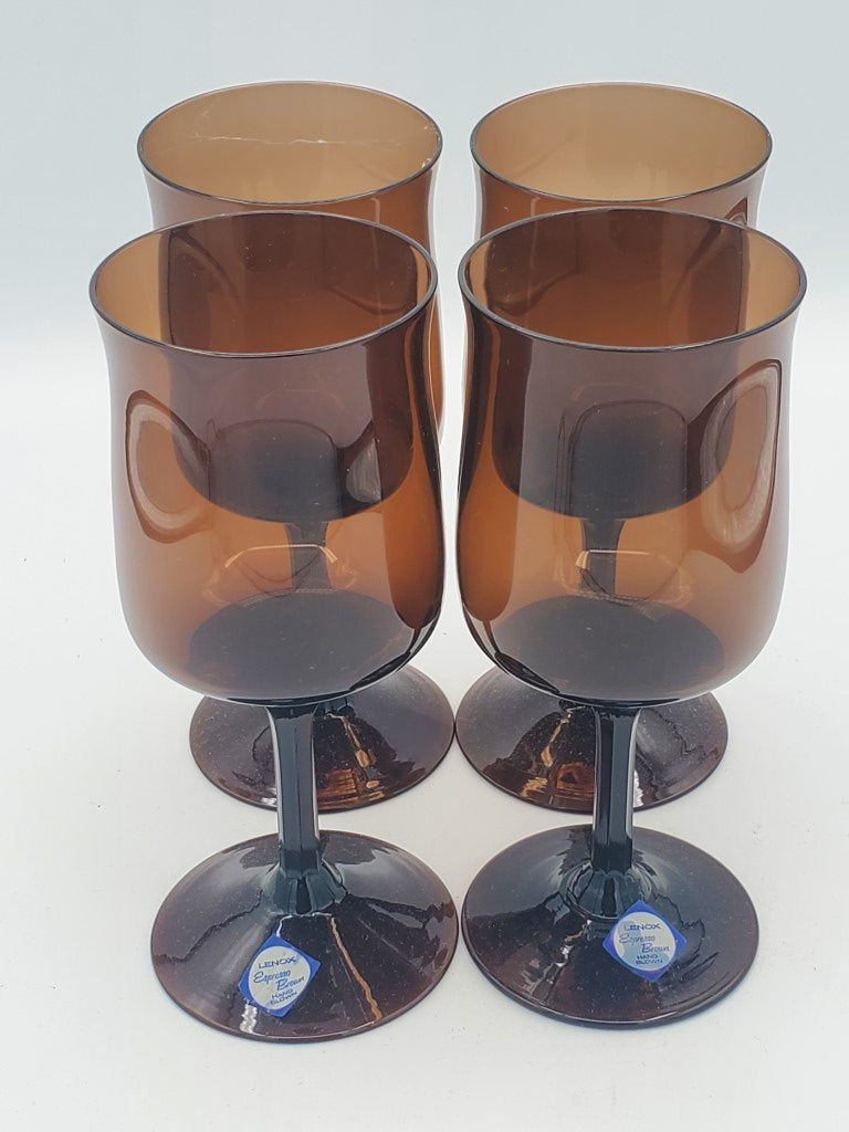 Set of 4 Lenox Crystal Espresso Brown Wine Glasss LK