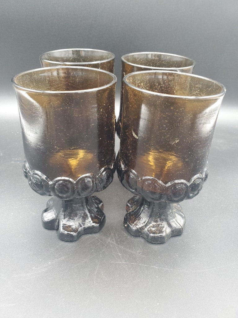 Set of 4 Tiffin Madeira Smoke (Brown) Water Goblets LK