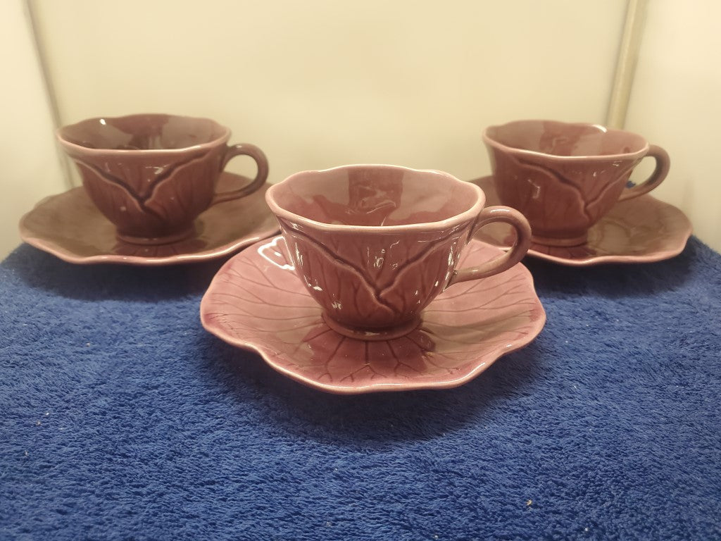 Set of 3 Metlox Poppytrail Vernon Lotus Cranberry Cup & Saucer Sets LK