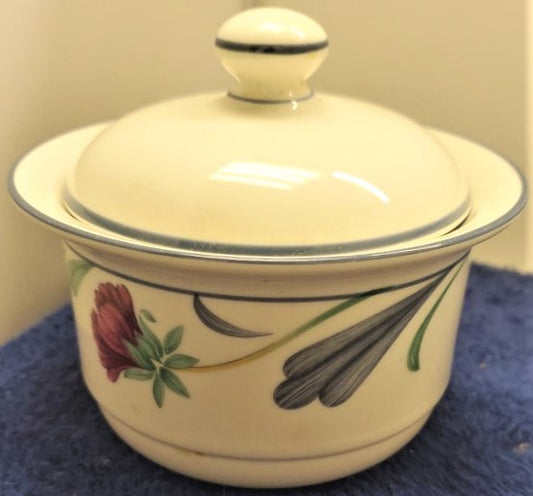 Lenox Poppies On Blue Sugar Bowl WIth Lid