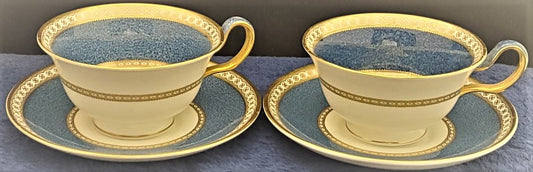 Set of 2 Wedgwood Ulander Powder Blue Peony Cup & Saucer Sets