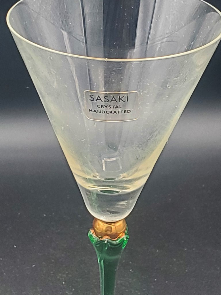 Set of 2 Sasaki Carnevale Green Wine Glasss LK