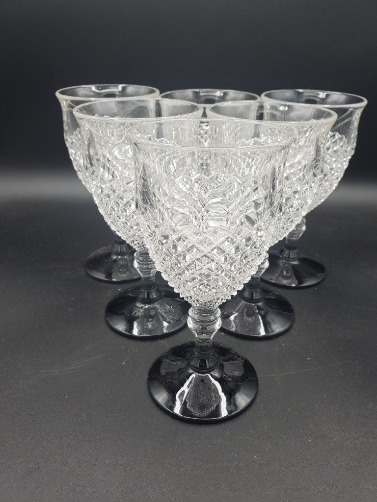 Set of 5 Westmoreland English Hobnail Black (Round Base) Water Goblets LK