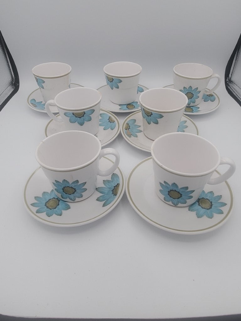 Set of 7 Noritake Up-Sa Daisy Cup & Saucer Sets LK