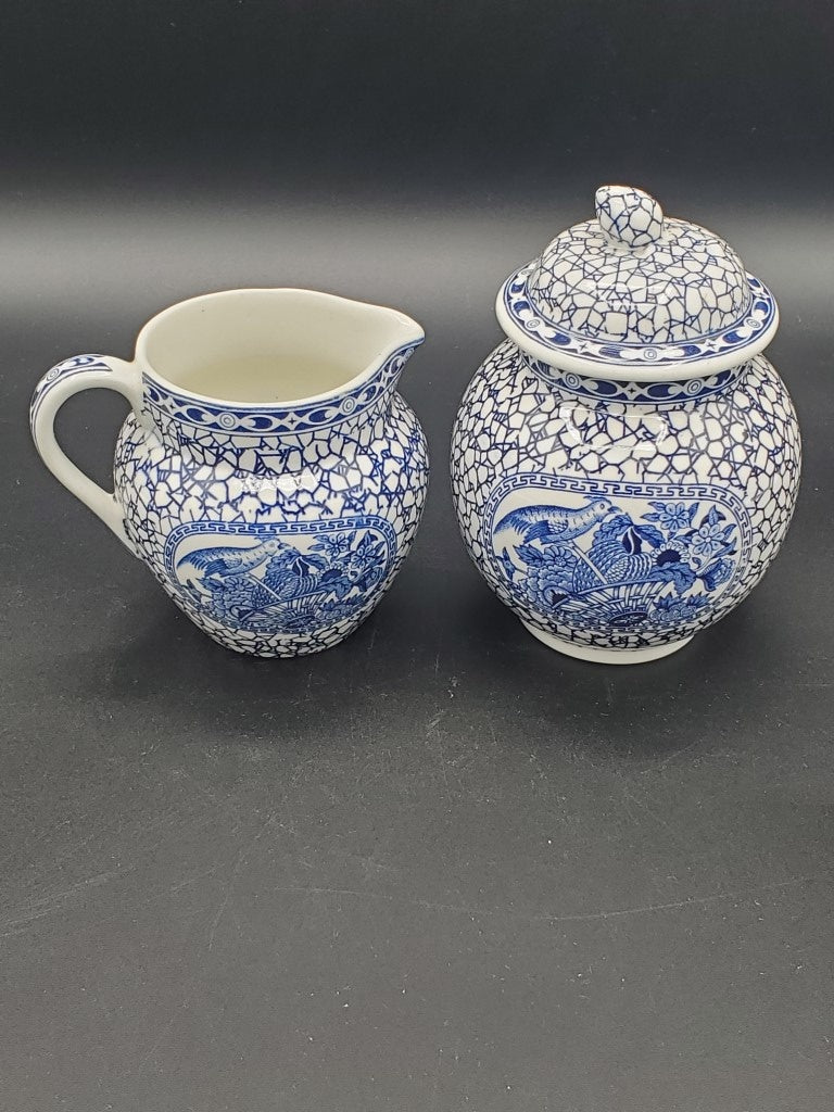 Adams Chinese Bird Creamer & Sugar Bowl with Lid LK