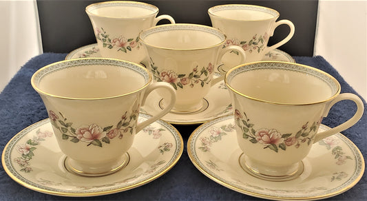 Set of 5 Lenox Serenade Cup & Saucer Sets