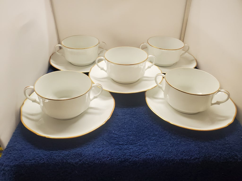Set of 5 Chastagner Limoges (France) Unknown Cream Soup & Saucer Sets LK