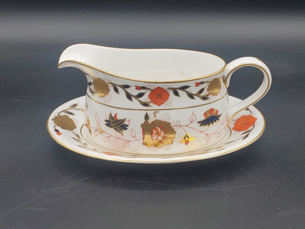 Royal Crown Derby Asian Rose (Duesbury Shape) Gravy Boat with Underplate LK