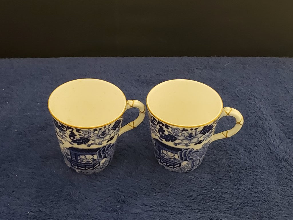 Set of 2 Royal Worcester Blue Broseley Demitasse Cup & Saucer Sets