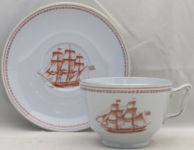 Set of 3 Spode Trade Winds-Red London Shape Oversized Cup & Saucer Sets