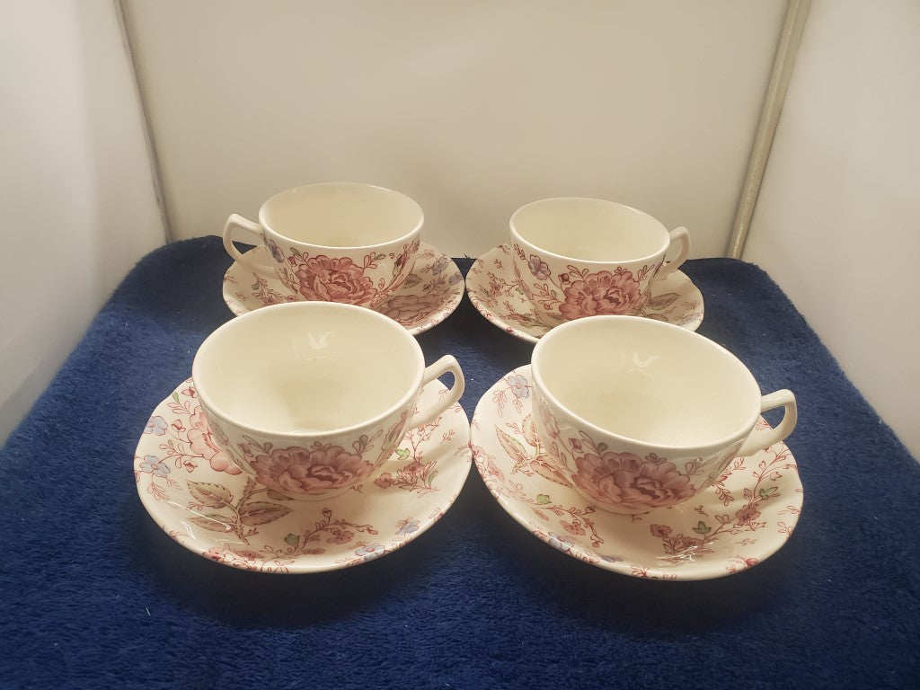 Set of 4 Johnson Brothers Rose Chintz Cup & Saucer Sets LK