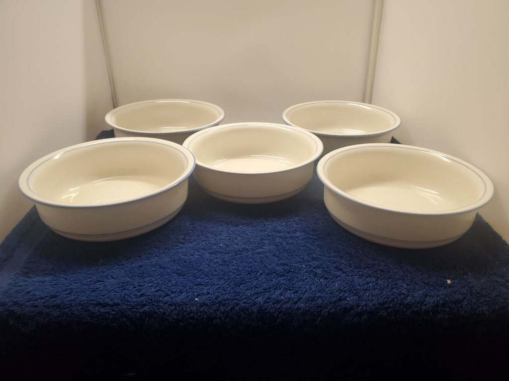 Set of 5 Lenox Sky Blue Pinstripes For The Sky Blue Patterns Coupe Soup Bowls LK