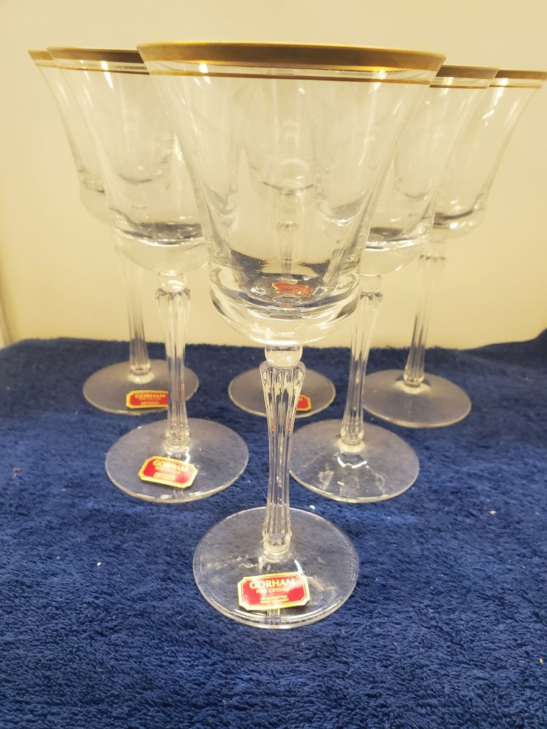 Set of 6 Gorham Crystal Theme Gold Water Goblets LK