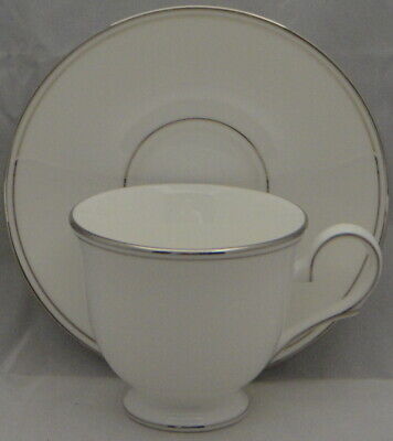 Set of 2 Lenox Federal Platinum Footed Cup & Saucers