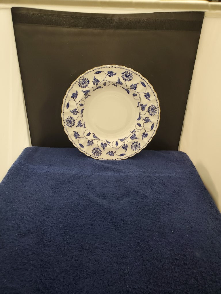 Set of 4 Spode Colonel Blue Platinum Rim Soup Bowls