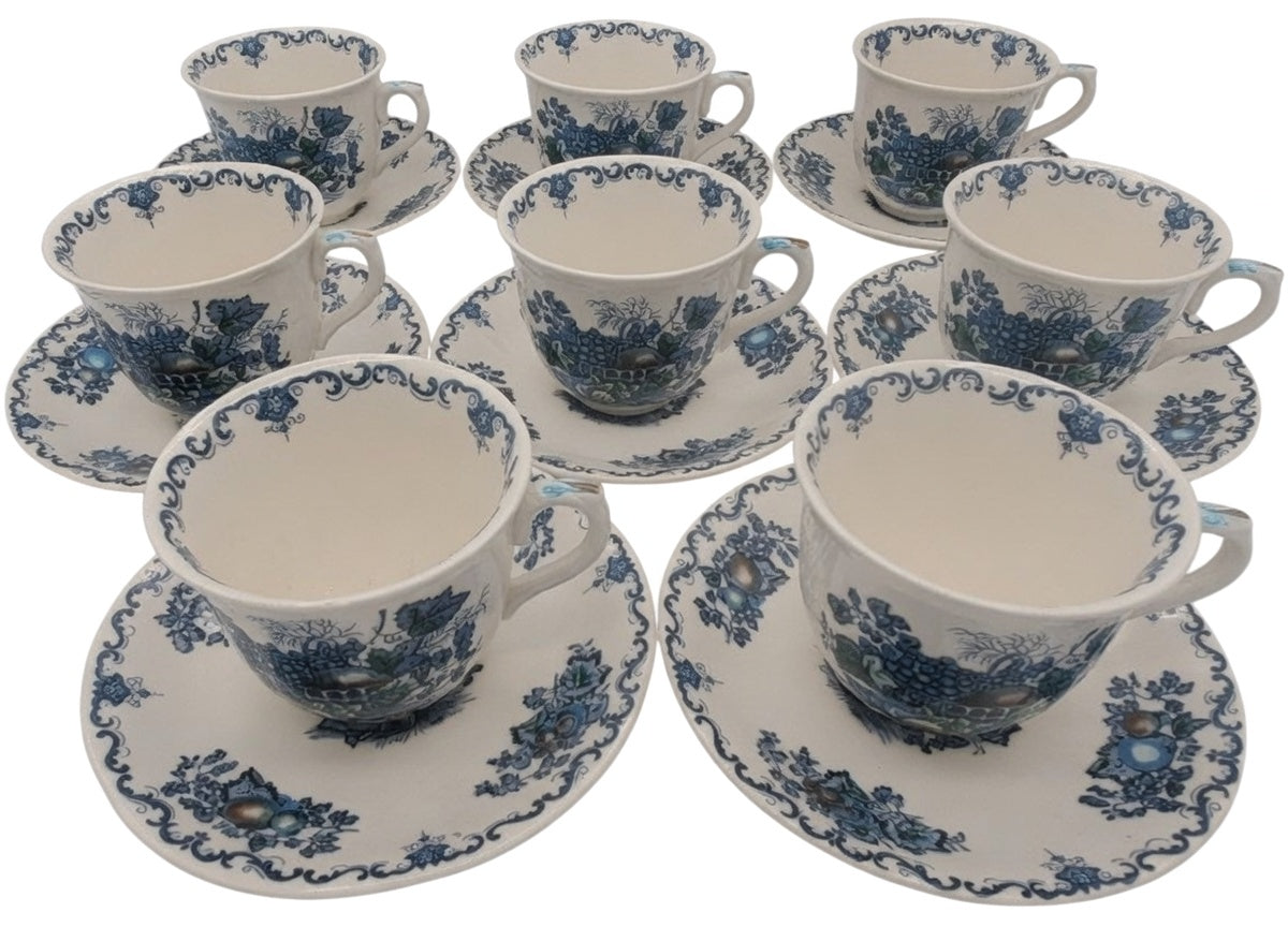Set of 8 Mason's Fruit Basket Blue Multicolor Cup & Saucer Sets LK