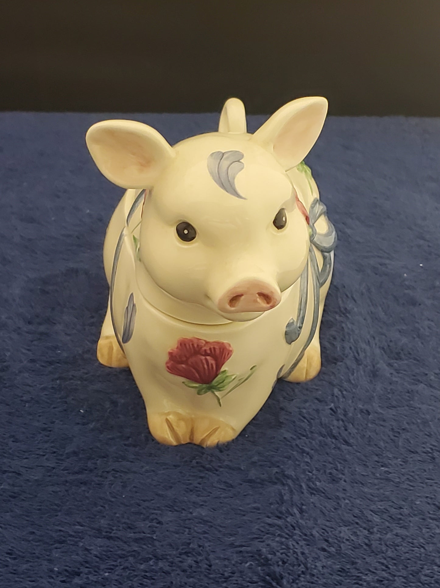 Lenox Poppies Barnyard Pig Sugar Bowl & Lid W/Spoon