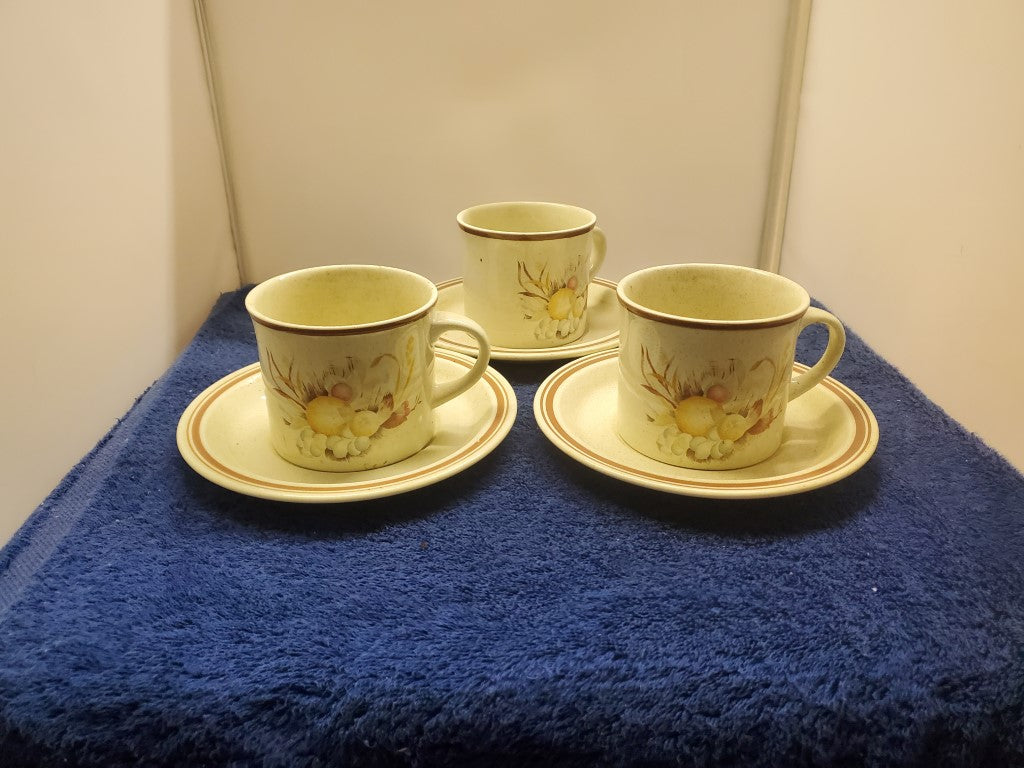 Set of 3 Royal Doulton Harvest Time Cup & Saucers LK