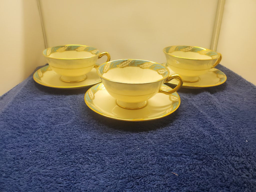 Set of 3 Lenox Bellevue Sea Green Cup & Saucer Sets LK