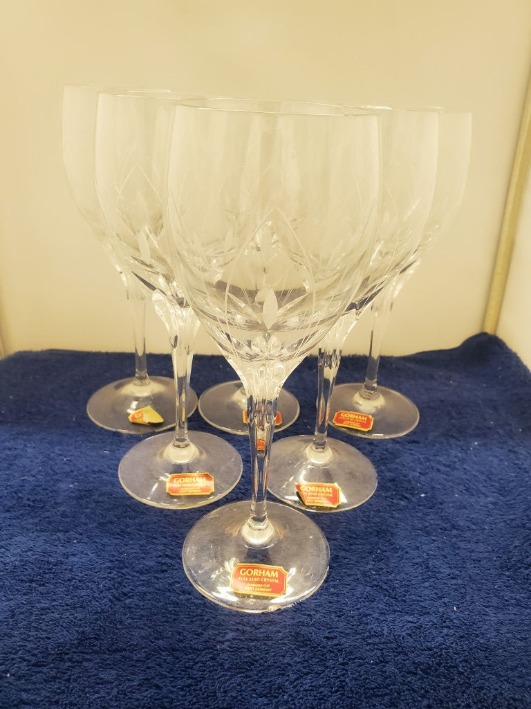 Set of 6 Gorham Crystal Borealis Wine Goblets LK