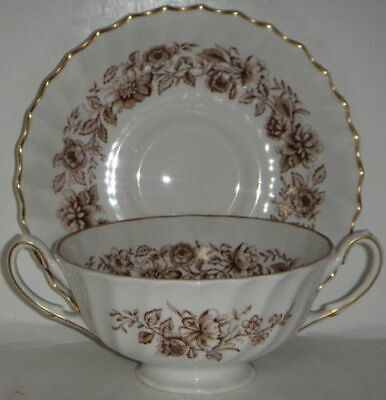 Set of 4 Royal Doulton Mayfair Brown Cream Soup & Saucers