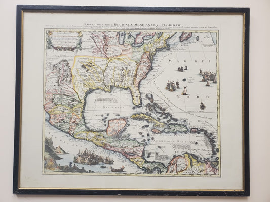 Framed Map Mappa Geographica Regionem Mexicanam et Floridam Germany c. 1730