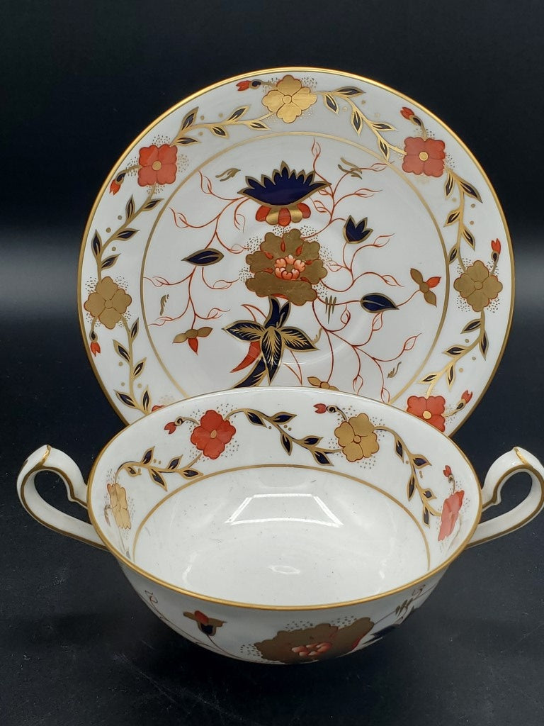 Set of 4 Royal Crown Derby Asian Rose (Duesbury Shape) Cream Soup Cup & Saucer Sets LK