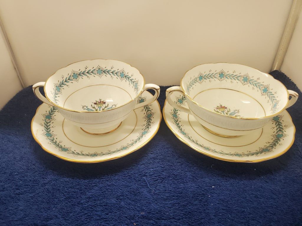 Set of 2 Coalport Geneva Cream Soup & Saucer Sets LK