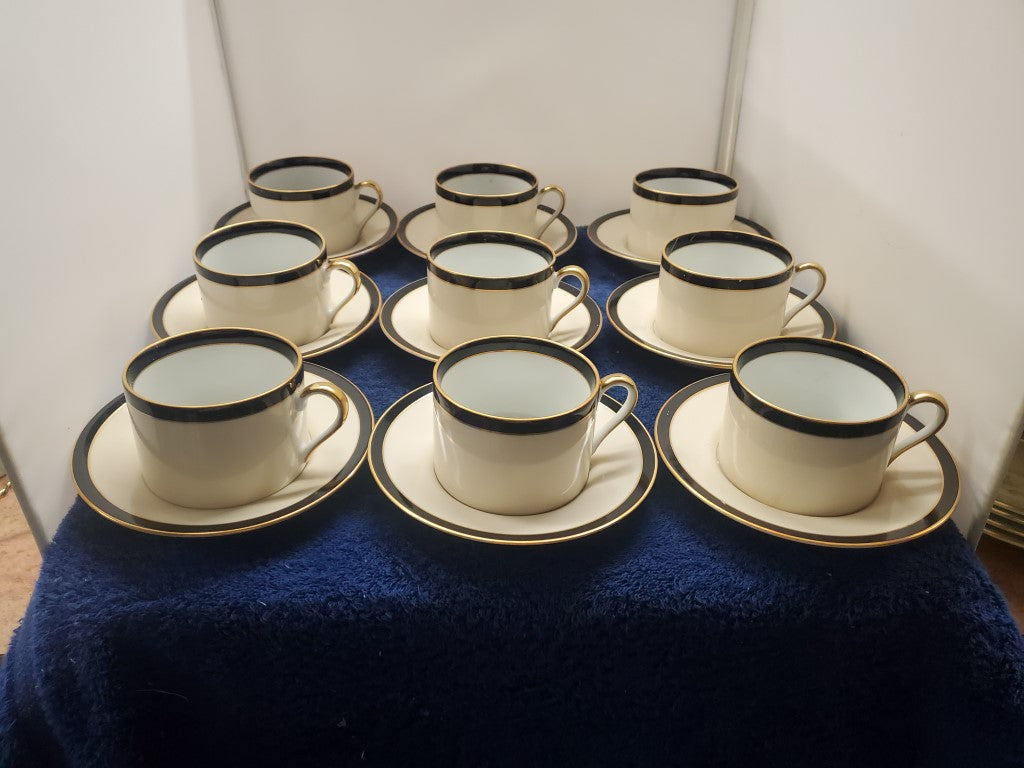 Set of 9 Fitz & Floyd Montmartre Flat Cup and Saucer Sets LK