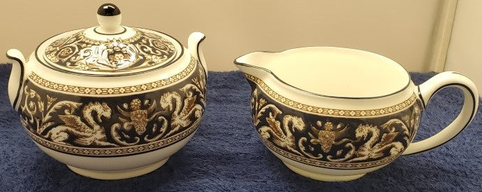 Royal Doulton Florentine Blue (1956) 146 Creamer with 146 Sugar Bowl & Lid