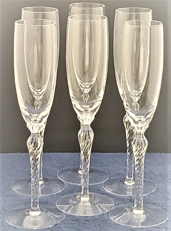 Set of 6 Lenox Crystal Aria Champagne Flutes