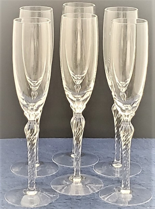 Set of 6 Lenox Crystal Aria Champagne Flutes