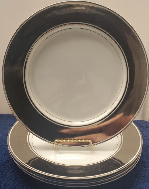 Set of 4 Fitz & Floyd Platinum Rondelet Dinner Plates LK