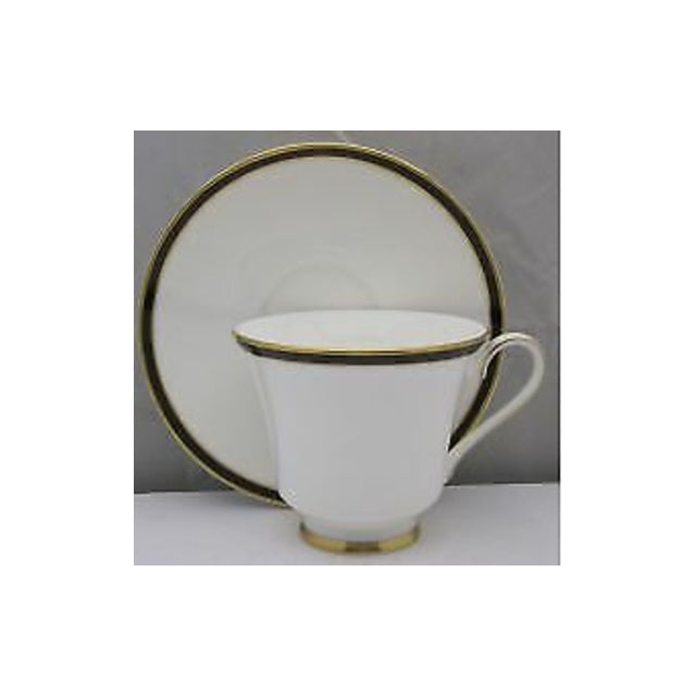 Minton Saturn Black 4 Piece Lot: Dinner Plate, Salad Plate, Footed Cup & Saucer, Saucer (Some Imperfect)