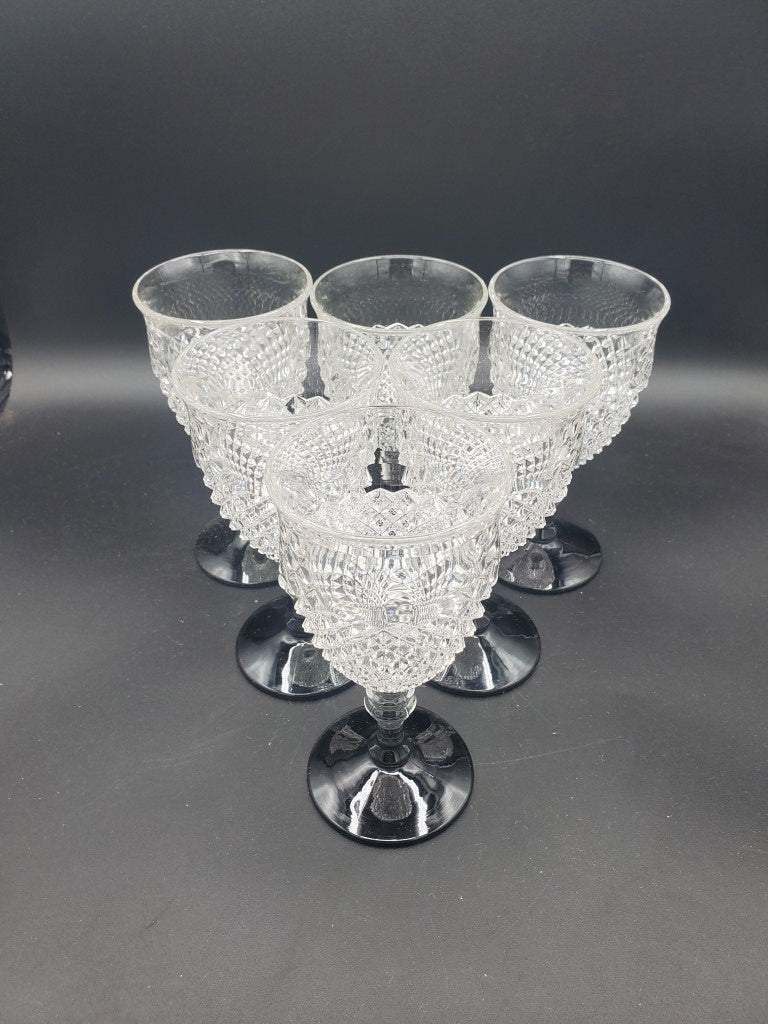 Set of 5 Westmoreland English Hobnail Black (Round Base) Water Goblets LK