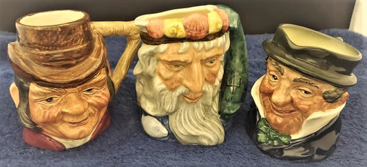 Royal Doulton Toby Jugs 3 Small Jugs (Neptune, Capt Cuttle, Farmer Giles of Ham)
