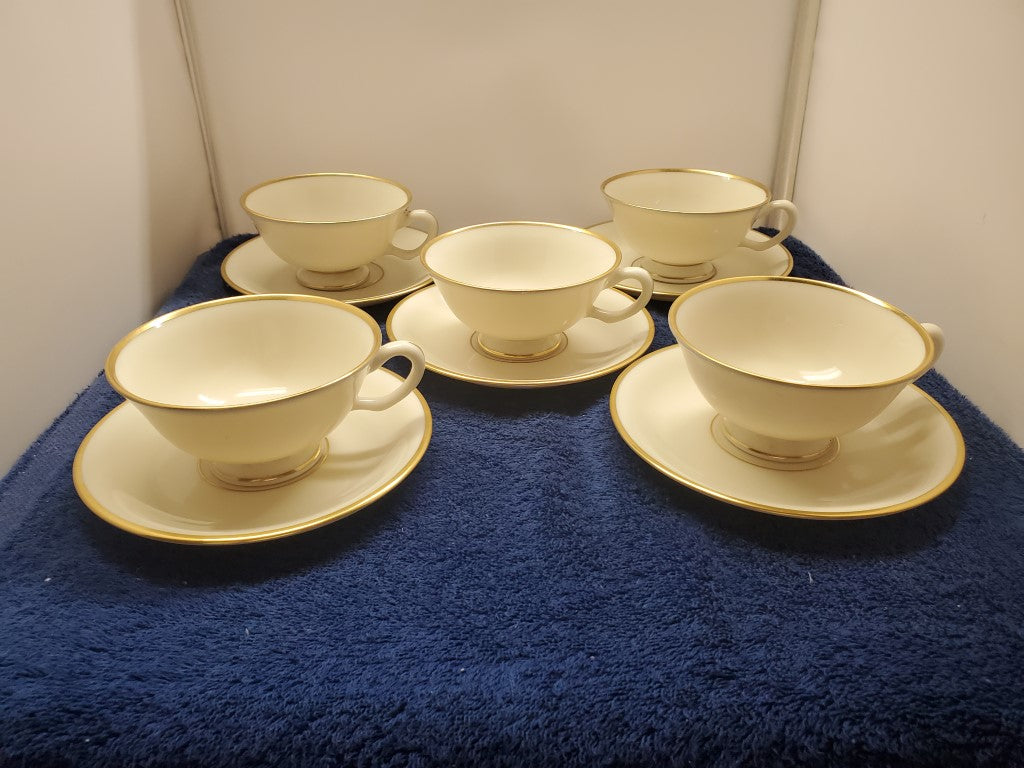 Set of 5 Lenox Mansfield Cup & Saucer Sets (Peony) LK