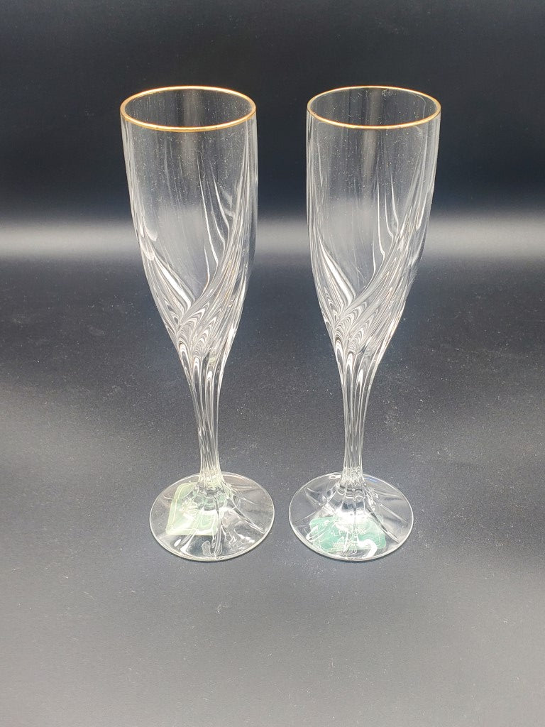 Set of 2 Lenox Crystal Debut Gold Champagne Flutes LK