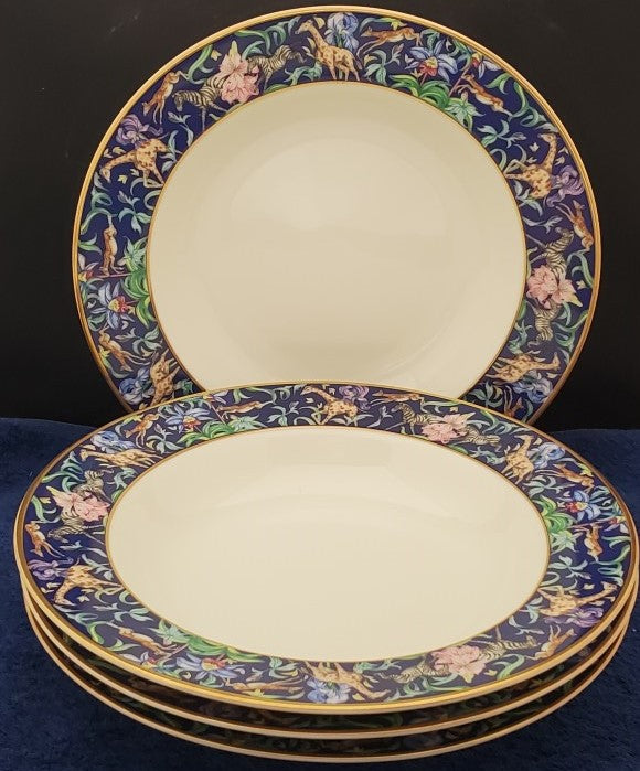 Set of 4 Franciscan Menagerie Blue Rim Soup Bowls LK