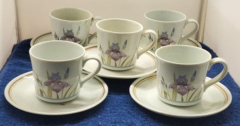 Set of 5 Royal Doulton Blue Iris Cup & Saucer Sets LK