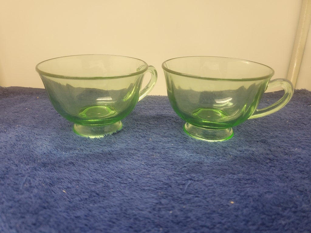 Set of 2 Depression Glass Fairfax Green Cups SASE102225