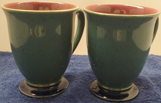 Set of 2 Denby Harlequin Mugs (Red/Green/Blue)