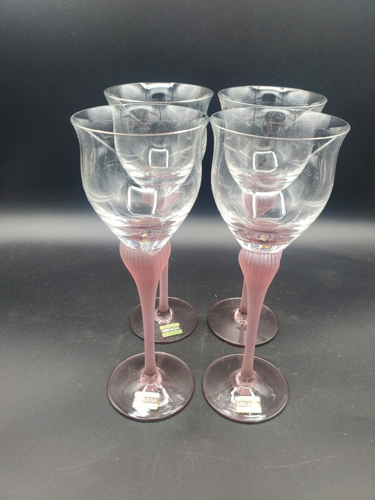 Set of 4 Mikasa Sea Mist Amethyst Wine Glasss LK