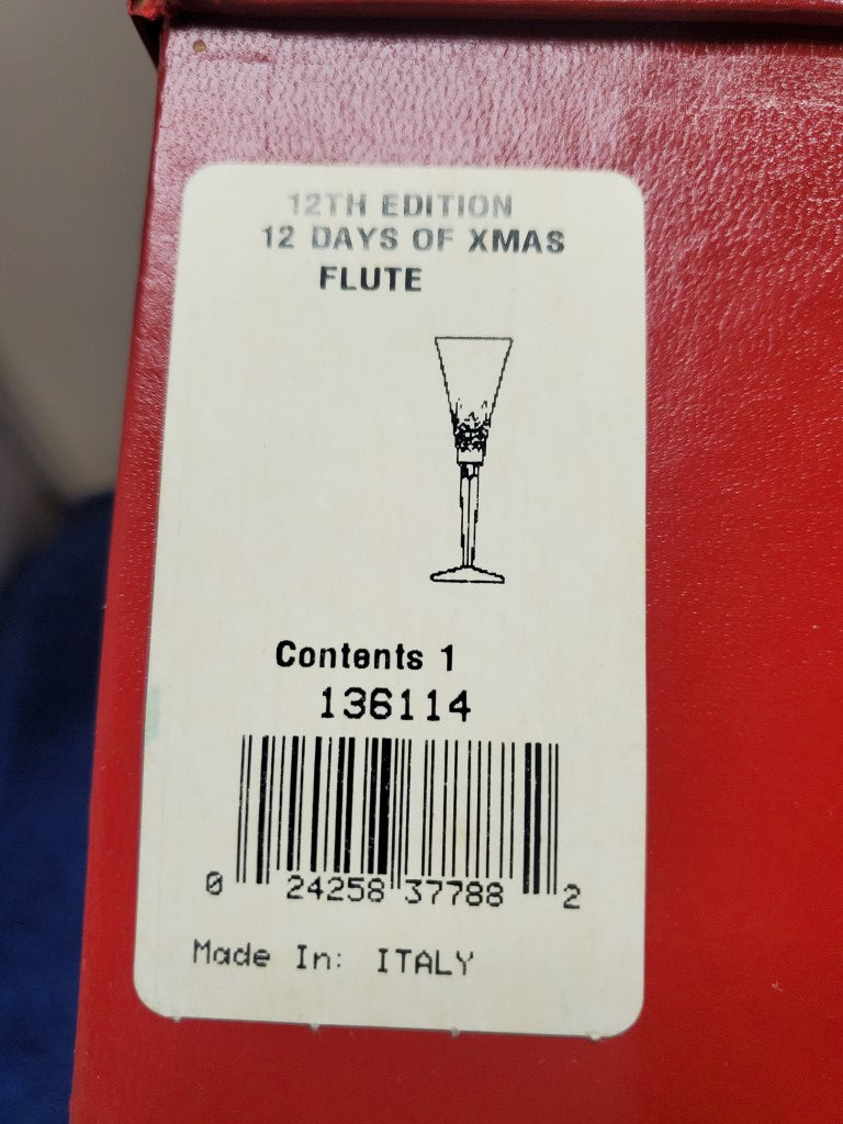 Waterford 12th Ed 12 Days of Christmas Flute w/ Charm 136114 Drummer/Lismore NIB