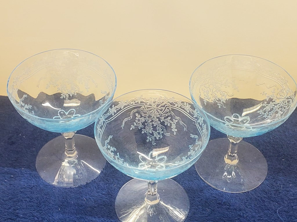 Set of 3 Fostoria June Blue (Azure) Low Sherbets SASE102225