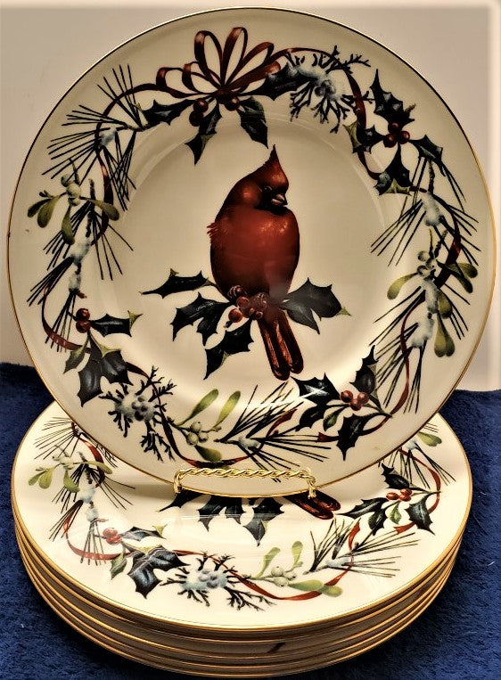 Set of 6 Lenox Winter Greetings Luncheon Plates (Cardinal)
