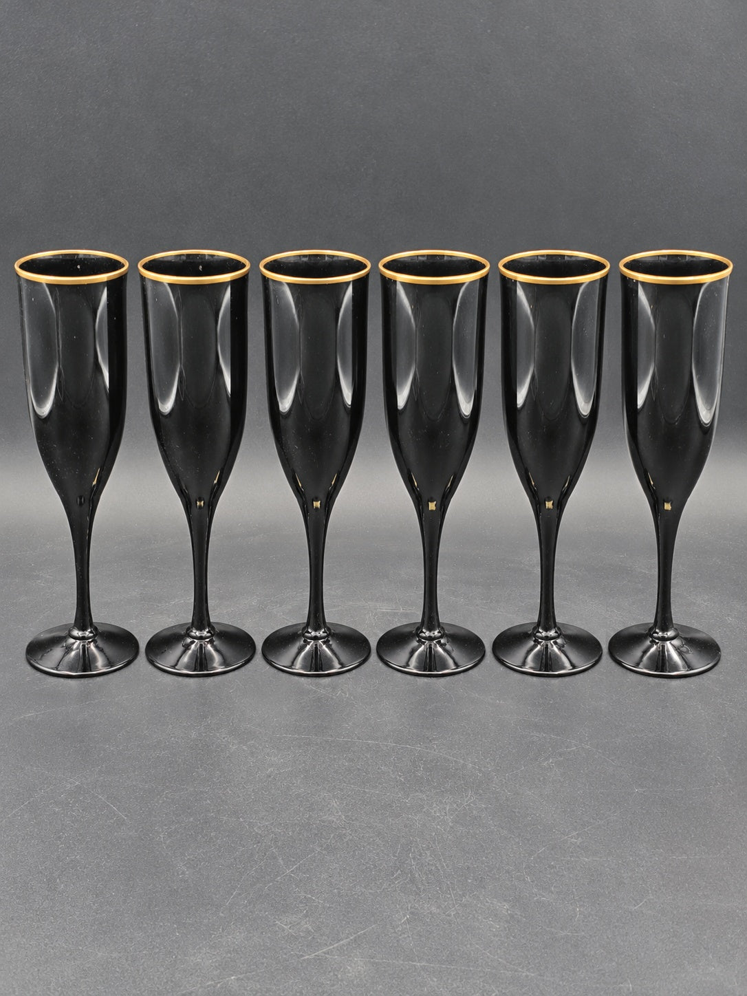 Set of 6 Noritake Remembrance Ebony Gold Champagne Flutes LK