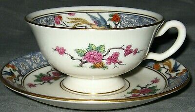 Lenox Ming-Birds (Older,cream,black Green Stamp) Footed Cup & Saucer Set
