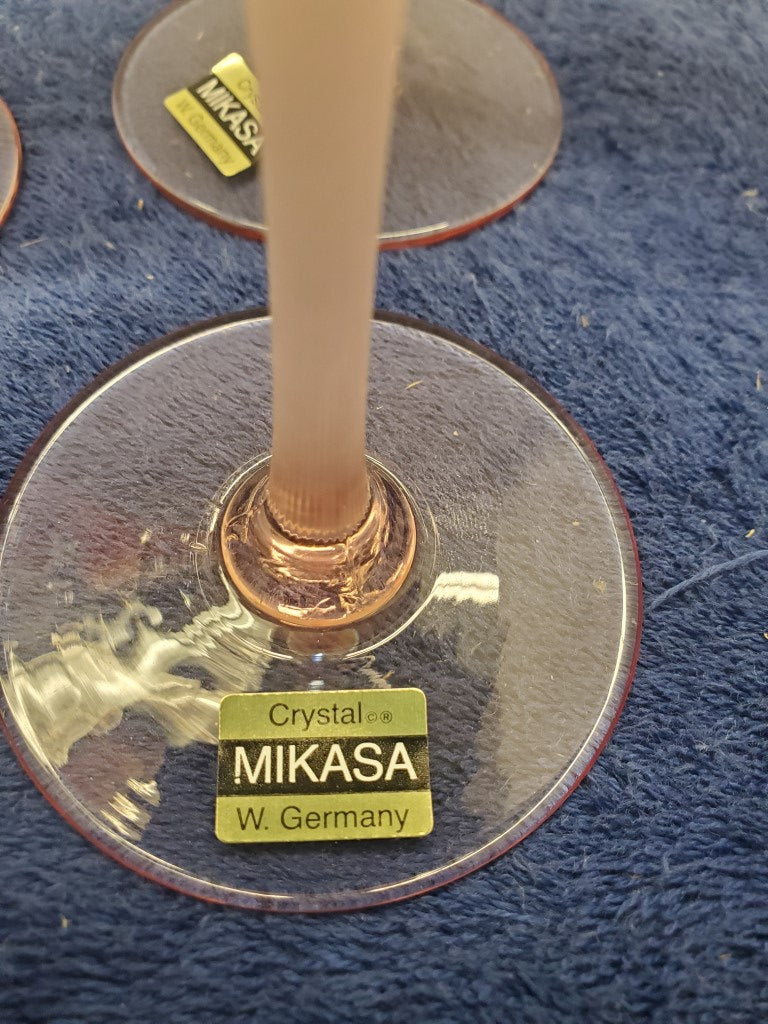 Set of 6 Mikasa Sea Mist Coral Frosted Stem Wine Glasses LK