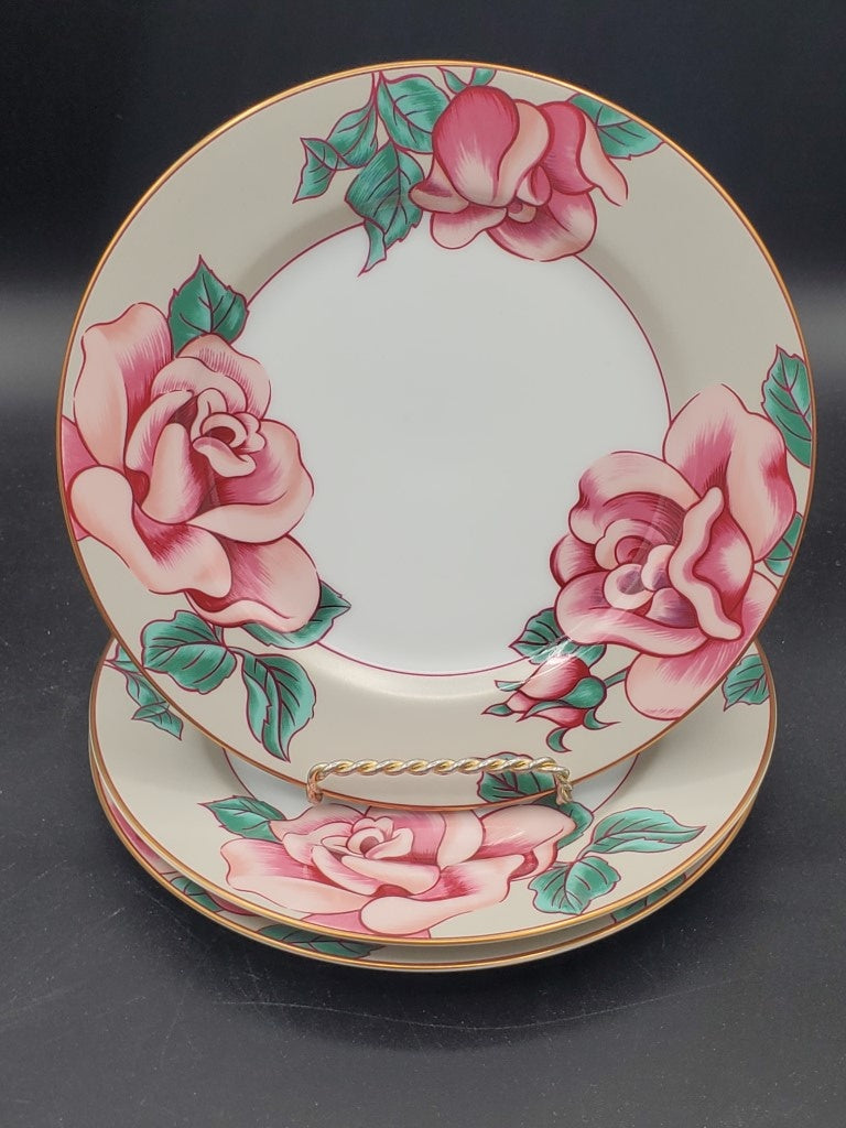 Set of 3 Fitz & Floyd Rose d'Argent Salad Plates LK